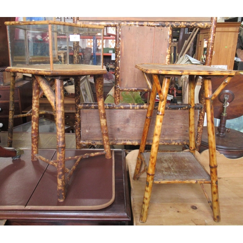 17 - A bamboo octagonal display table, together with another bamboo occasional table