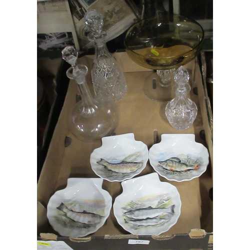 197 - A collection of items, to include decanters, fish scallop dishes etc