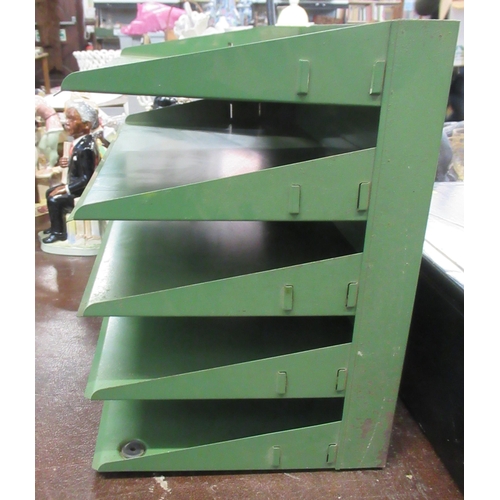 217 - A green metal stationary rack, 15ins x 9.5ins, height 13ins