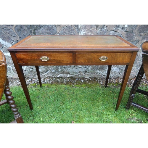 22 - A mahogany writing table, width 40ins, depth 18ins, height 30ins, together with 2 oak gate leg table... 