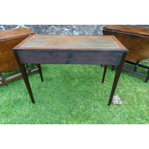 22 - A mahogany writing table, width 40ins, depth 18ins, height 30ins, together with 2 oak gate leg table... 