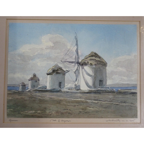 223 - Grace?, watercolour, Windmills in a Row, 8ins x 10.75ins