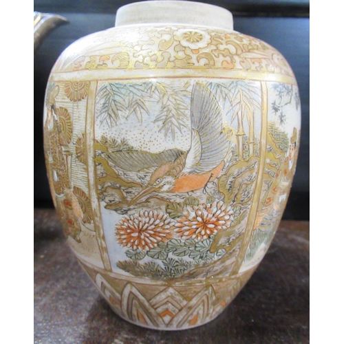 230 - A Japanese satsuma vase, decorated with alternate panels of figures and birds, lacking cover, height... 