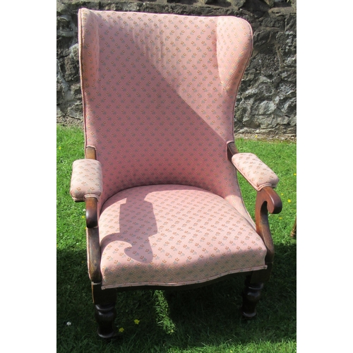 25 - An Edwardian mahogany showwood open armchair, with wing back