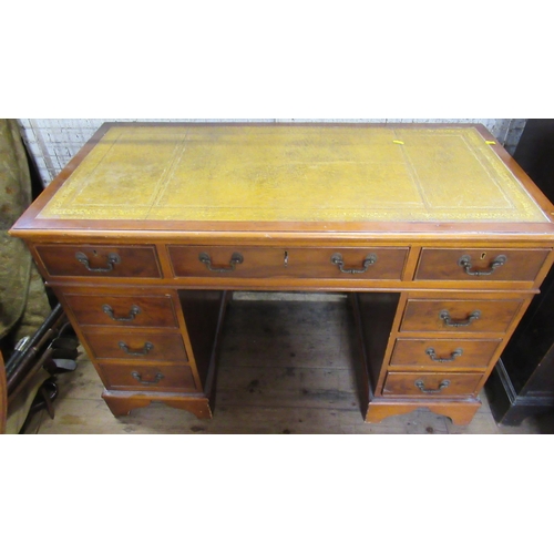 30 - A reproduction mahogany pedestal desk, with yew drawer fronts, width 48ins, depth 24ins, height 31in... 