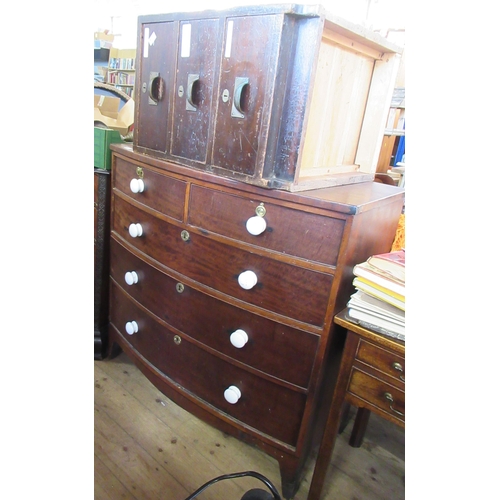 37 - A 19th century mahogany bow front chest of drawers, together with a wooden three drawer chest