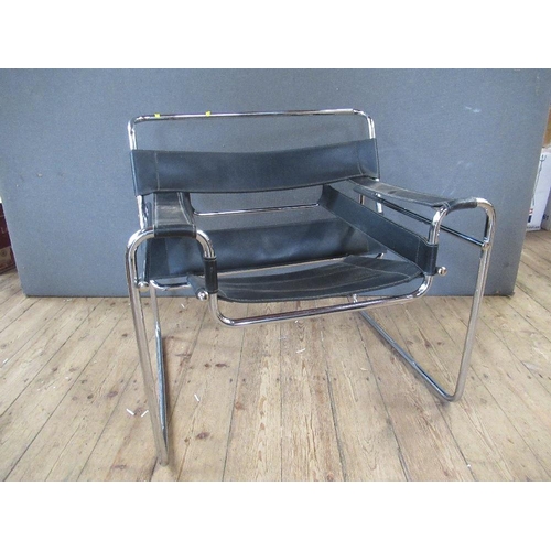 41 - A Bauhaus style leather and chrome armchair