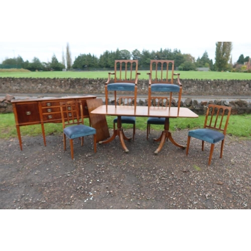 43 - A reproduction Yew dining room suite , comprising set of 6 (4+2) chairs , extending dining table wit... 