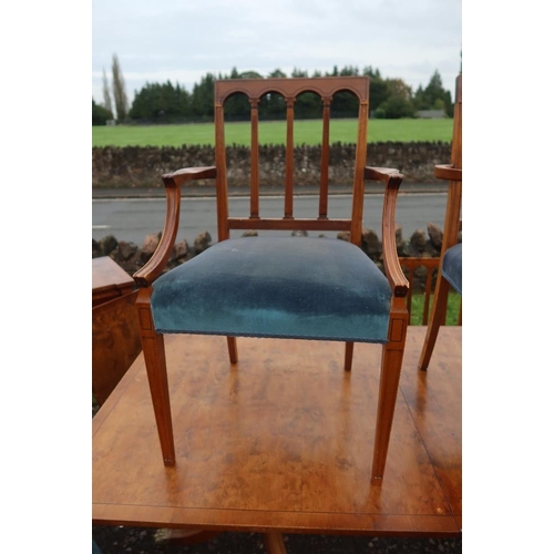 43 - A reproduction Yew dining room suite , comprising set of 6 (4+2) chairs , extending dining table wit... 