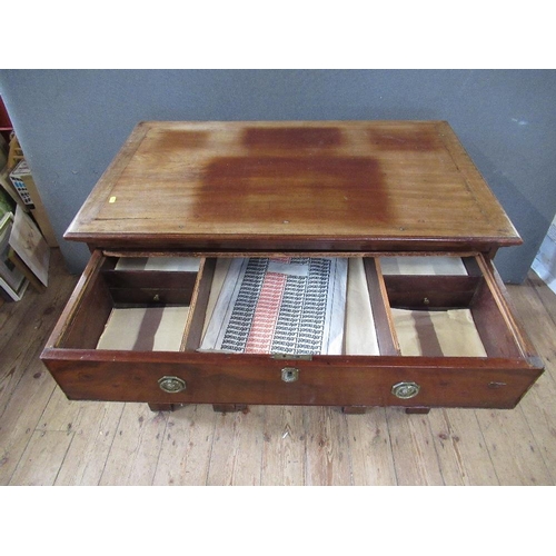 48 - A 19th century mahogany desk, having raising top with ratcheted support, the drawer opening to revea... 