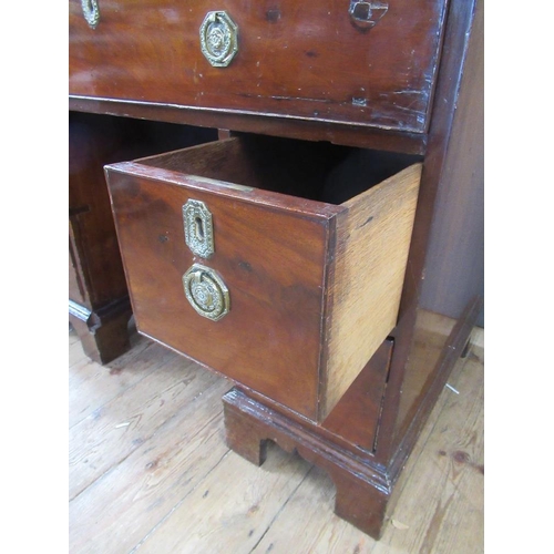 48 - A 19th century mahogany desk, having raising top with ratcheted support, the drawer opening to revea... 