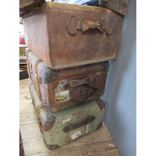 51 - A collection of vintage leather baggage, including, including trunks, suitcases ,holdalls etc, some ... 