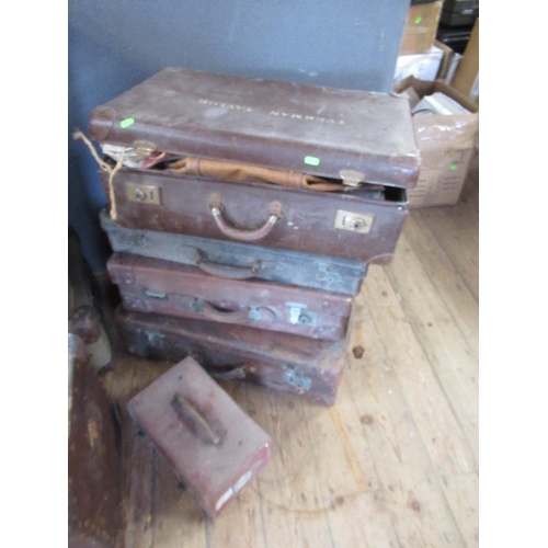 51 - A collection of vintage leather baggage, including, including trunks, suitcases ,holdalls etc, some ... 