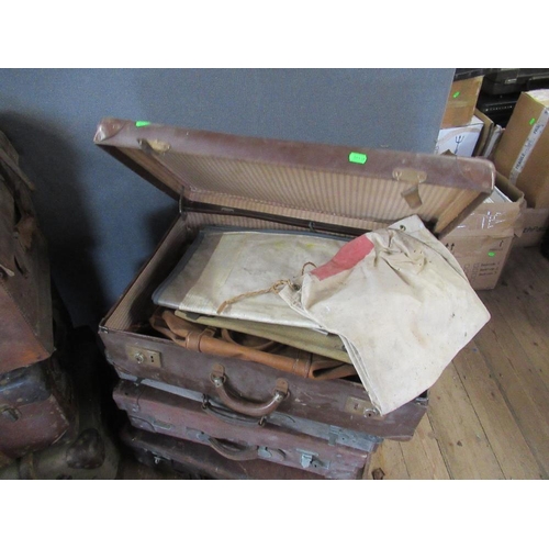 51 - A collection of vintage leather baggage, including, including trunks, suitcases ,holdalls etc, some ... 