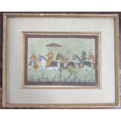 72 - Indian School, colour print, figures on horseback, 6ins x 8.5ins