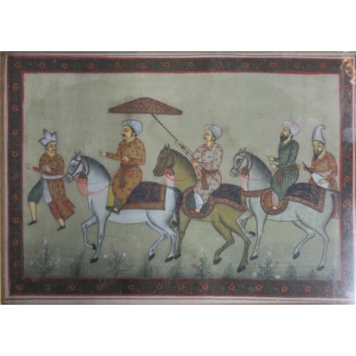 72 - Indian School, colour print, figures on horseback, 6ins x 8.5ins