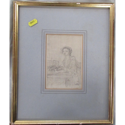 83 - Francis Hayman, pencil sketch, Lady with a dove, 6ins x 4ins