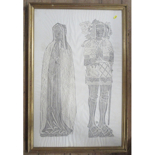 88 - A brass rubbing, two figures, 35ins x 22ins