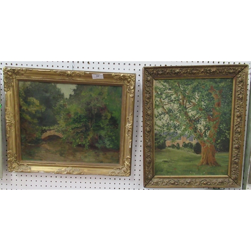 92 - Loughley, oil on artist board, landscape, 14ins x 11ins, together with another similar painting, 11i... 