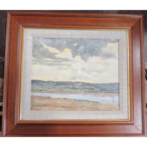 97 - Alwyn Crawshaw, oil on board, estuary scene, 9.5ins x 11ins