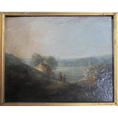 98 - A 19th century oil on board, landscape, 7ins x 7.5ins