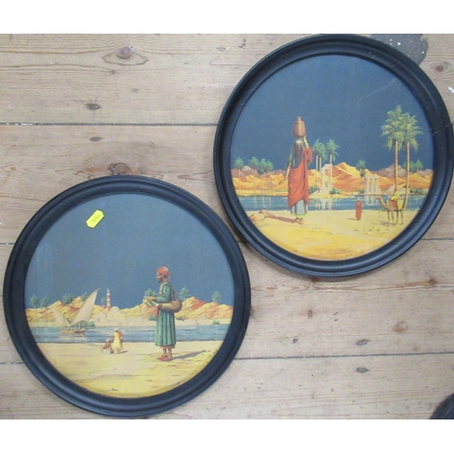 99 - Two circular colour prints, Egyptian landscapes, diameter 11ins