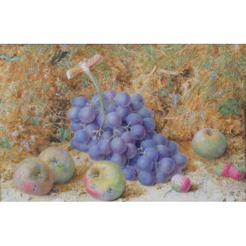 105 - William Hough, watercolour, study of grapes, apples and berries against a mossy background, 10ins x ... 