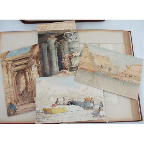 106 - Two 19th century watercolour scrap books, Egypt & Italia, containing various watercolour landscapes