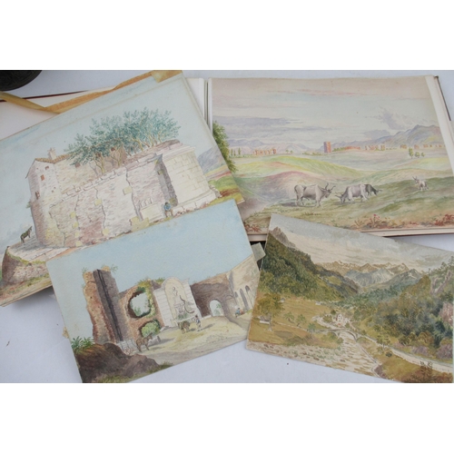 106 - Two 19th century watercolour scrap books, Egypt & Italia, containing various watercolour landscapes