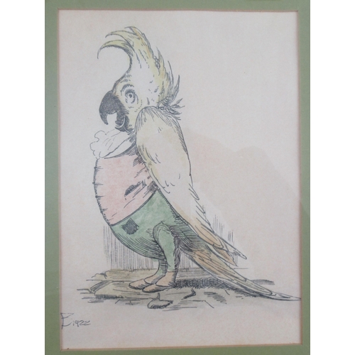 107 - Steve Richardson, two pencil drawings, Kangaroo and Emu, together with a print of a parrot