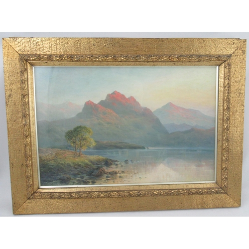 124 - L Leroux, pair of oil on paper, sunlight highland landscape with water, 12ins x 18ins