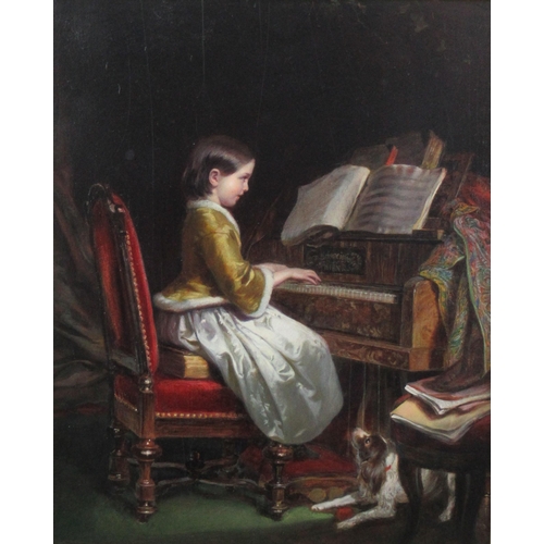 125 - Josef Neugebauer, oil on board, young girl playing a piano, 18.75ins x 14.25ins, with Haynes Fine Ar... 