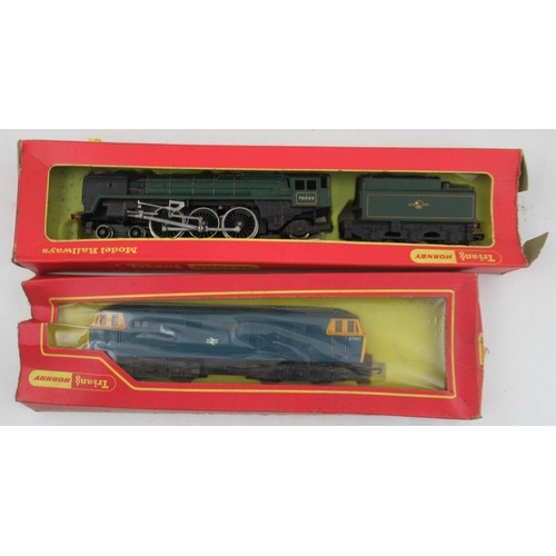 179 - Three boxed Hornby Railways trains, together with two boxed Tri-ang Hornby trains and a boxed Wrenn ... 