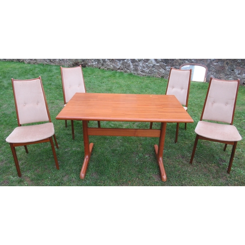 19 - A mid century dining table, and four dining chair, table 48ins x 29.5ins, height 29ins