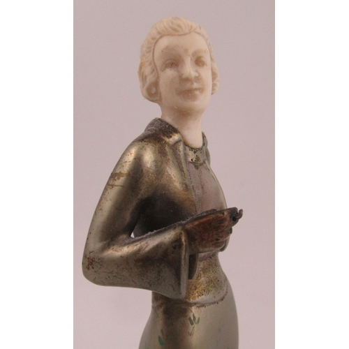 197 - Lorenzl, a patinated bronze and ivorine figure, of a stylish Art Deco woman, signed to bronze base, ... 