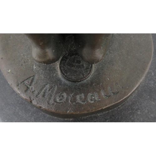 200 - A bronze model, of a standing cherub, signed A. Moreau to the bronze section of the base and stamped... 