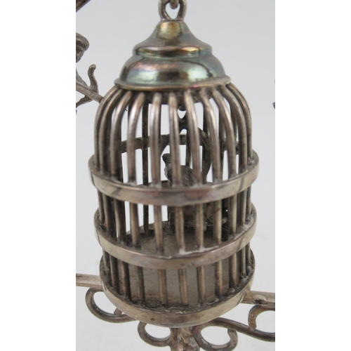 226 - A Dutch silver miniature bird cage and stand