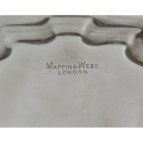 232 - A Mappin and Webb silver tray, of circular form with ogee border, engraved to the centre with initia... 