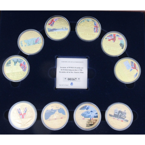 236 - Three cased enamel and gilt coin sets, together with other commemorative coins