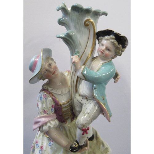 253 - A 19th century Meissen figural base, for a centre piece, formed as a mother and child, the base pain... 