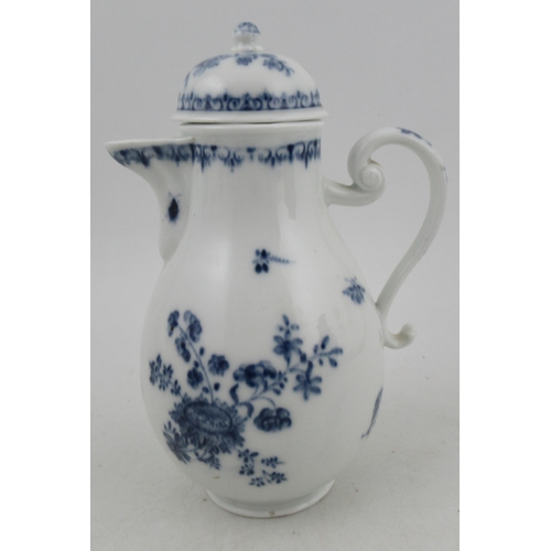 269 - A German porcelain covered hot water jug, decorated in under glazed blue with flowers and butterflie... 