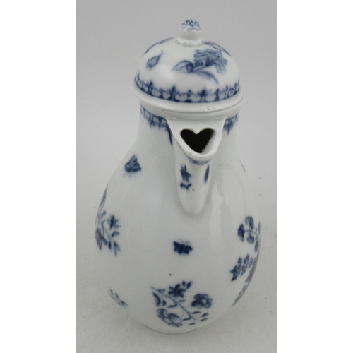 269 - A German porcelain covered hot water jug, decorated in under glazed blue with flowers and butterflie... 