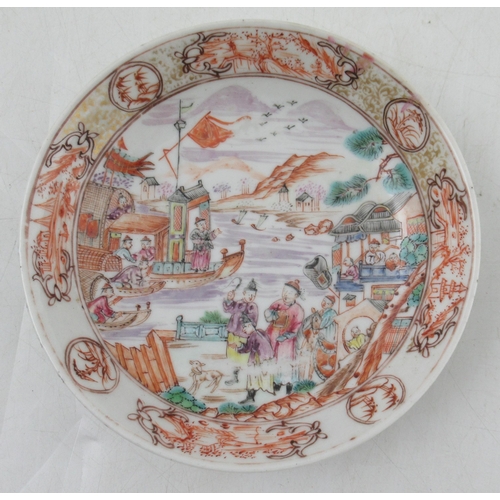 271 - A Chinese porcelain bowl and a saucer, decorated with figures in landscape, diameter 4.5ins of both,... 