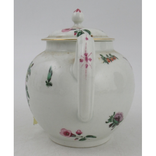 285 - A 19th century tea pot, decorated with sprigs of flowers, height 5.25ins