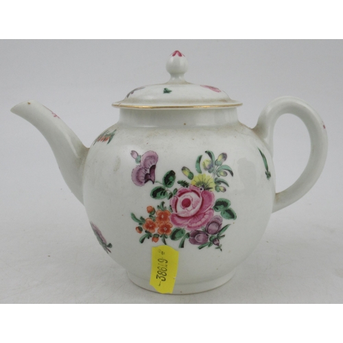 285 - A 19th century tea pot, decorated with sprigs of flowers, height 5.25ins