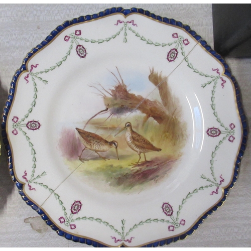 289 - A set of four 19th century Royal Worcester plates, and matching dish, all decorated with different l... 