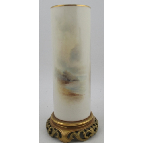 292 - A Royal Worcester cylindrical vase, decorated with Highland cattle in landscape by John Stinton, on ... 