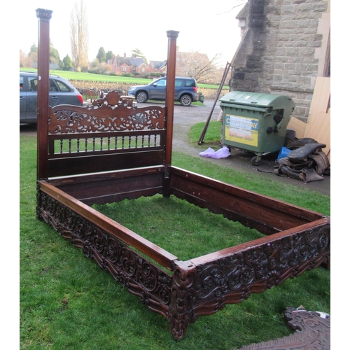 3 - An Antique carved rosewood double bed, carved with thistles and scrolls, width 66ins, length 84ins, ... 