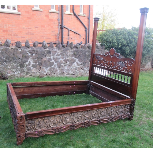 3 - An Antique carved rosewood double bed, carved with thistles and scrolls, width 66ins, length 84ins, ... 