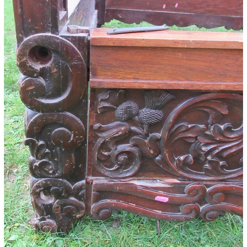 3 - An Antique carved rosewood double bed, carved with thistles and scrolls, width 66ins, length 84ins, ... 